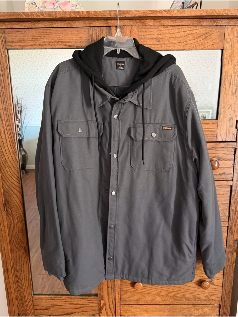 Men’s Brahma XL Grey Shirt Jacket with Black Hood
